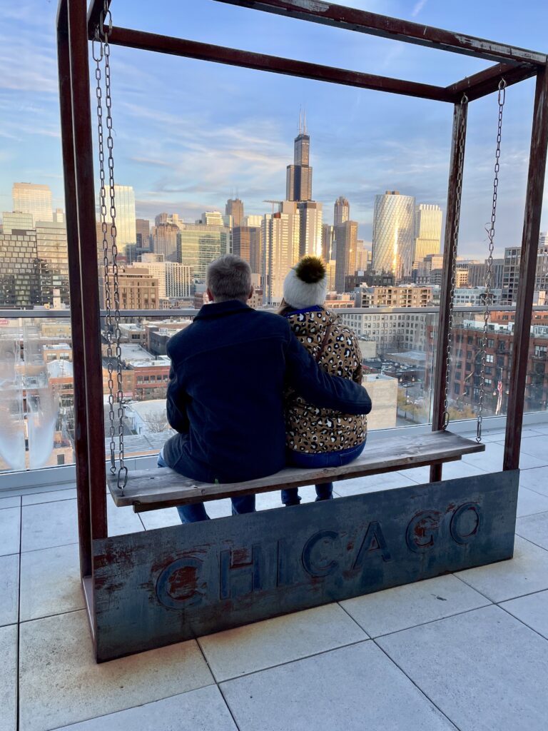 couple looking at Chicago skyline
